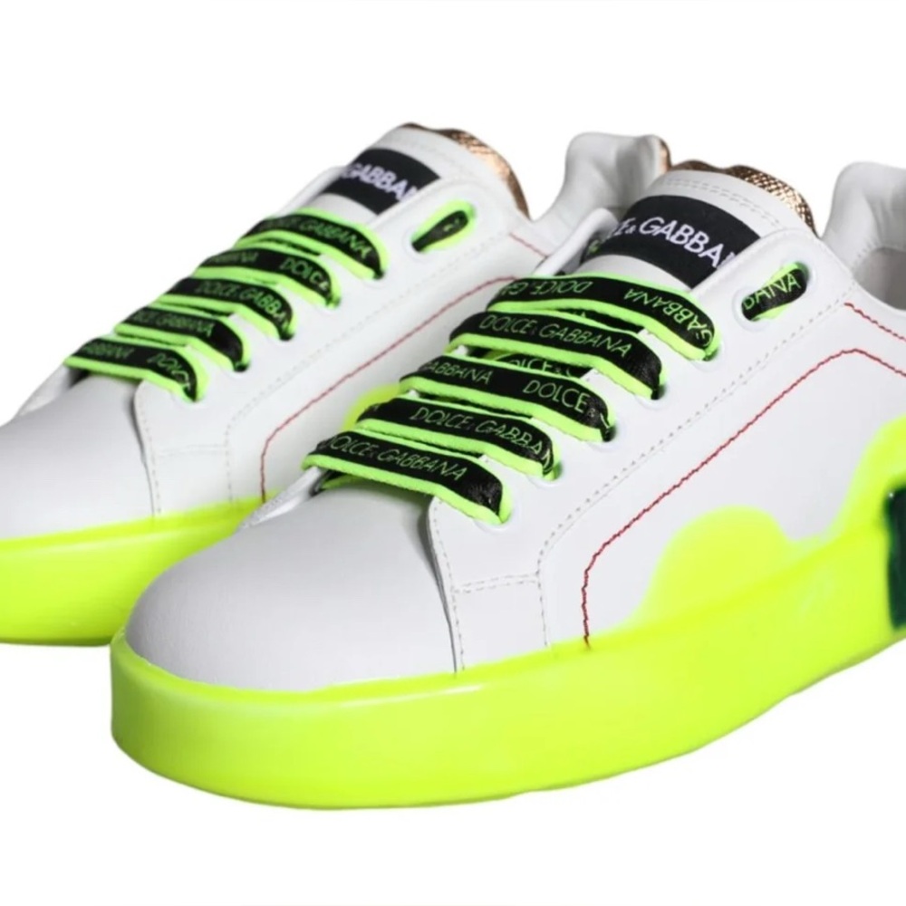 DOLCE GABBANA WHITE YELLOW PORTOFINO LEATHER SNEAKERS SHOES size 38
